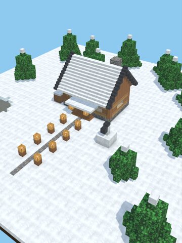 雪原に立つ山小屋とランタンの道